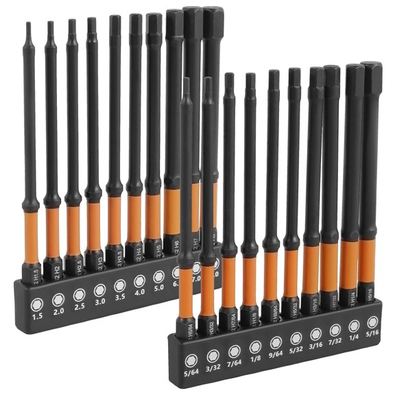 CHE-Impact 4" Long Hex Head Drill Bit Set, 20PCS Allen Wrench Hex-Shank Set, Metric&SAE, 1/4" HexBit Magnetic S2 Steel Screwdriver-Bits with Storage Box