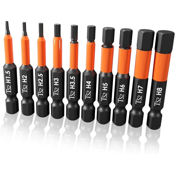 CHE-Impact Hex Drill Bit Set Hex Head Allen Wrench Bits Tamper Resistant Star Bits Set, 1/4" Hex Shank, S2 Steel with Magnetic and Storage Box, 10PCS