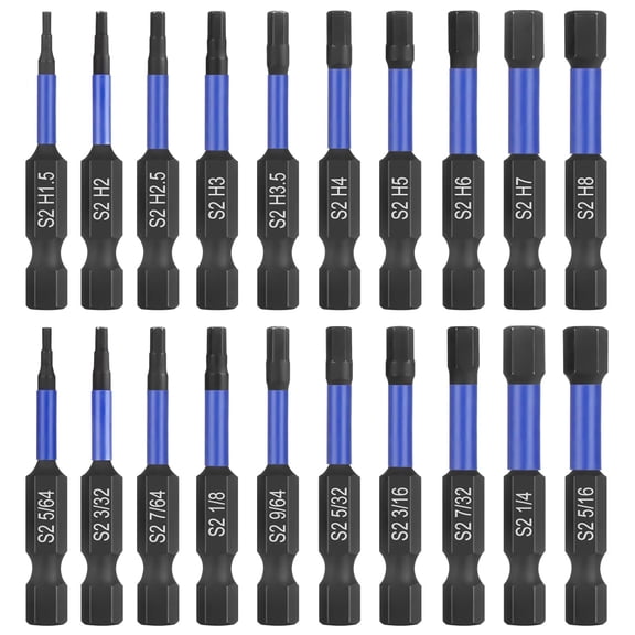 CHE-Impact Hex Head Allen Wrench Drill Bit Set 20 Pcs - Metric&SAE, S2 Steel Hex Bits Set, 1/4 Hex Shank with Magnetism, 50mm Long with Storage Box.