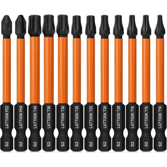 CHE-Impact Torx Phillips Pozidriv Bit Set, 12PCS Security Torx Bit Set Tamper Proof Star Bit Set PH2 PZ2 Pozi Bit Set, Magnetic S2 Steel, 3'' Long, Black