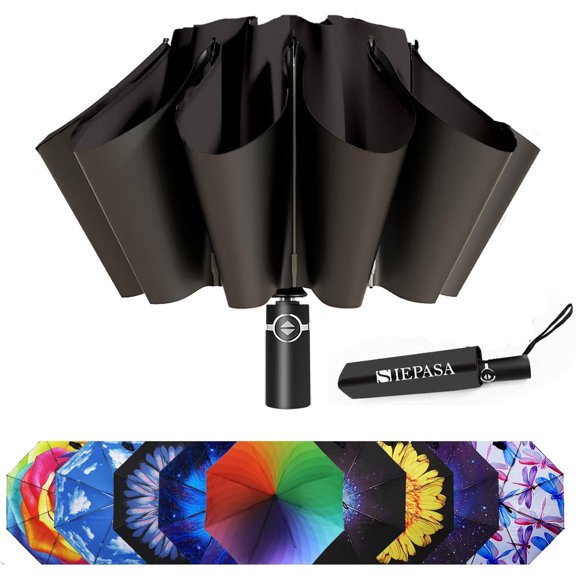 CHE-Inverted Umbrella, Large Windproof Compact Umbrellas for Rain & Sun, Compact Reverse Umbrella,Automatic Travel Folding Umbrella for Women Men.