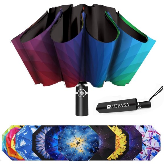 CHE-Inverted Umbrella, Large Windproof Compact Umbrellas for Rain & Sun, Compact Reverse Umbrella,Automatic Travel Folding Umbrella for Women Men.
