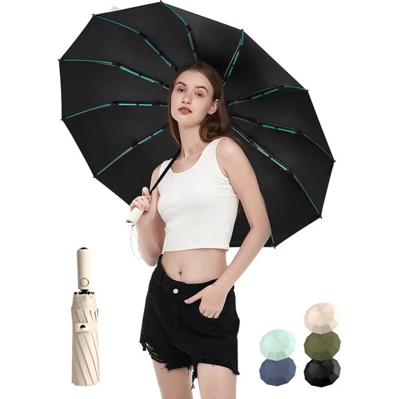 CHE-Large Double-Ribs Umbrella Automatic Folding Umbrella for Women Men, Travel, UPF 50+ UV Protection