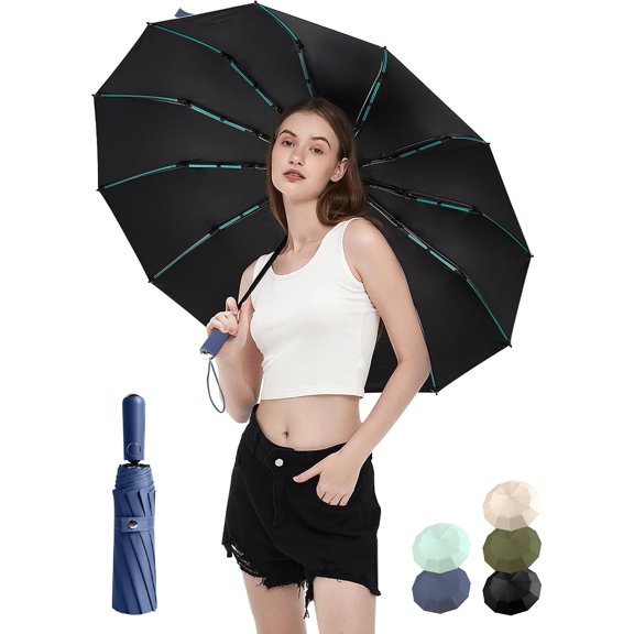 CHE-Large Double-Ribs Umbrella Automatic Folding Umbrella for Women Men, Travel, UPF 50+ UV Protection