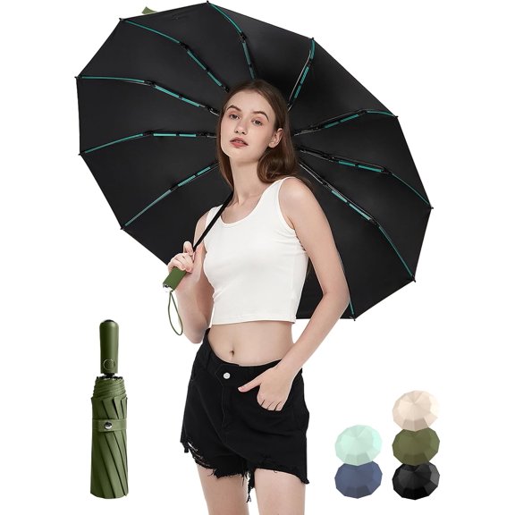 CHE-Large Double-Ribs Umbrella Automatic Folding Umbrella for Women Men, Travel, UPF 50+ UV Protection
