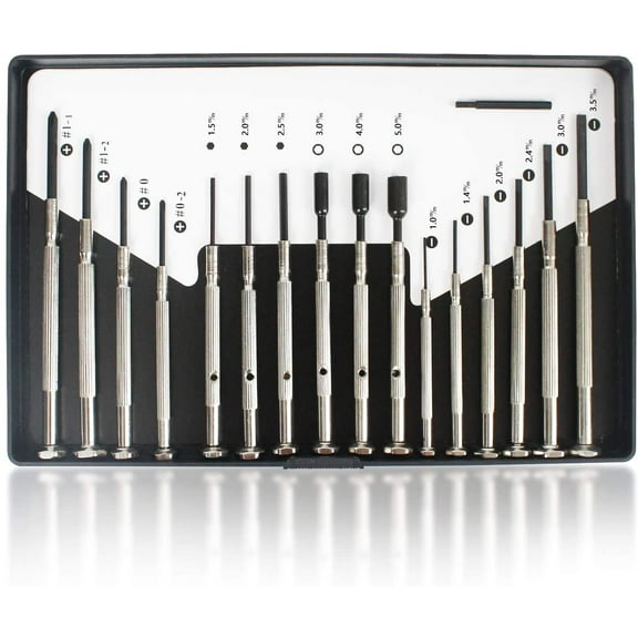 CHE-Mini Precision Screwdriver Set, 16 Pcs with Case, Flat head Phillips Hex Socket Head, Suitable for Watch Repair, Eyeglass Repair, Laptop Repair, etc.