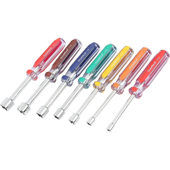 CHE-ND72 7-Piece SAE Nut Driver Set, Chrome Vanadium Steel Nut Drivers, Rust-Resistant Finish, Acetate Handle for Durability, Nut Drivers Set Color-Coded for Quick Identification