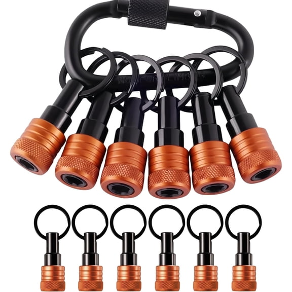 CHE-NEW Orange 6PCS Bit Holders Keychain, 1/4 inch Hex Shank Bit Holders, Quick-change Design for Nut Driver, Screwdriver & Drill Bits, Include Keychain Carabiner Gifts for Men