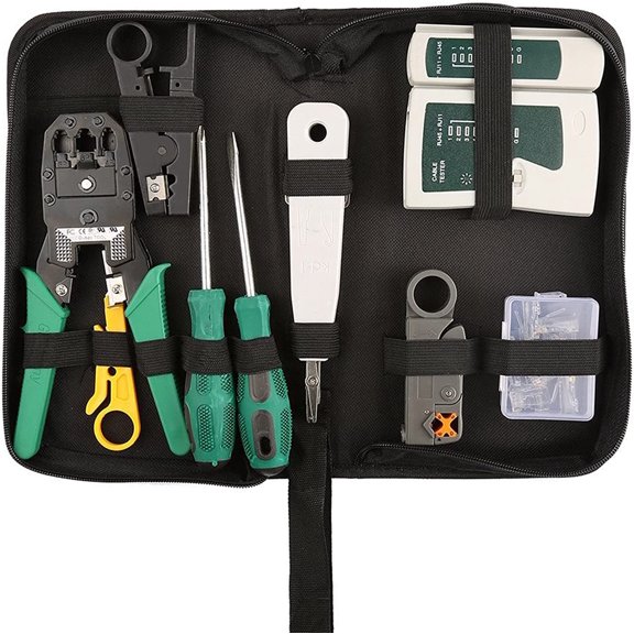 CHE-Network Tool Kit Professional Network Maintenance LAN Cable Tester, RJ45 Crimper 9 in 1 Repair Tools RJ45 Crimp Tool, 8P8C RJ45 Connectors, Cable Tester, Screwdriver, Stripping Pliers