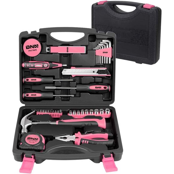CHE-Pink 46 PCs Home Tool Set Electonic Repair Precision Screwdriver Voltage Tester Hammer Plier DIY Kit (TOOLS-00014)