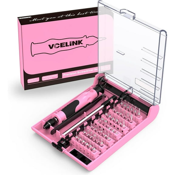CHE-Pink Screwdriver Set, Upgraded Small Precision Screwdriver Kit 45 in 1 with Case, Magnetic Repair Tool Set Gift for Women Compatible with PC, Electronic, Watch, Eyeglasses, DIY Project