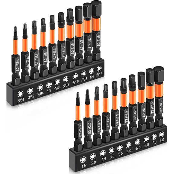 CHE-Premium 20PCS CNC Machined Drill Bit Set, Metric & SAE Hex Set (1/4" Hex Shank S2 Alloy Steel), 2" Long with Storage Box