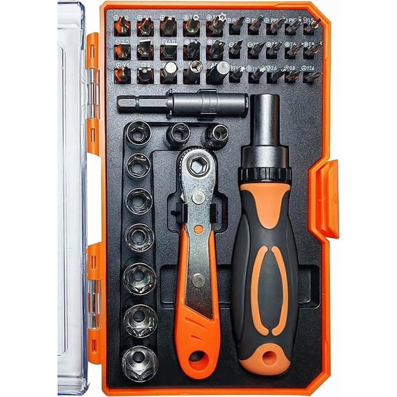 CHE-Ratcheting Screwdriver Set Screwdriver 42 in 1 Ratchet Wrench Set, With Rotatable Ratchet Handles  Storage Case, Household Repair Tool Kits for Bike