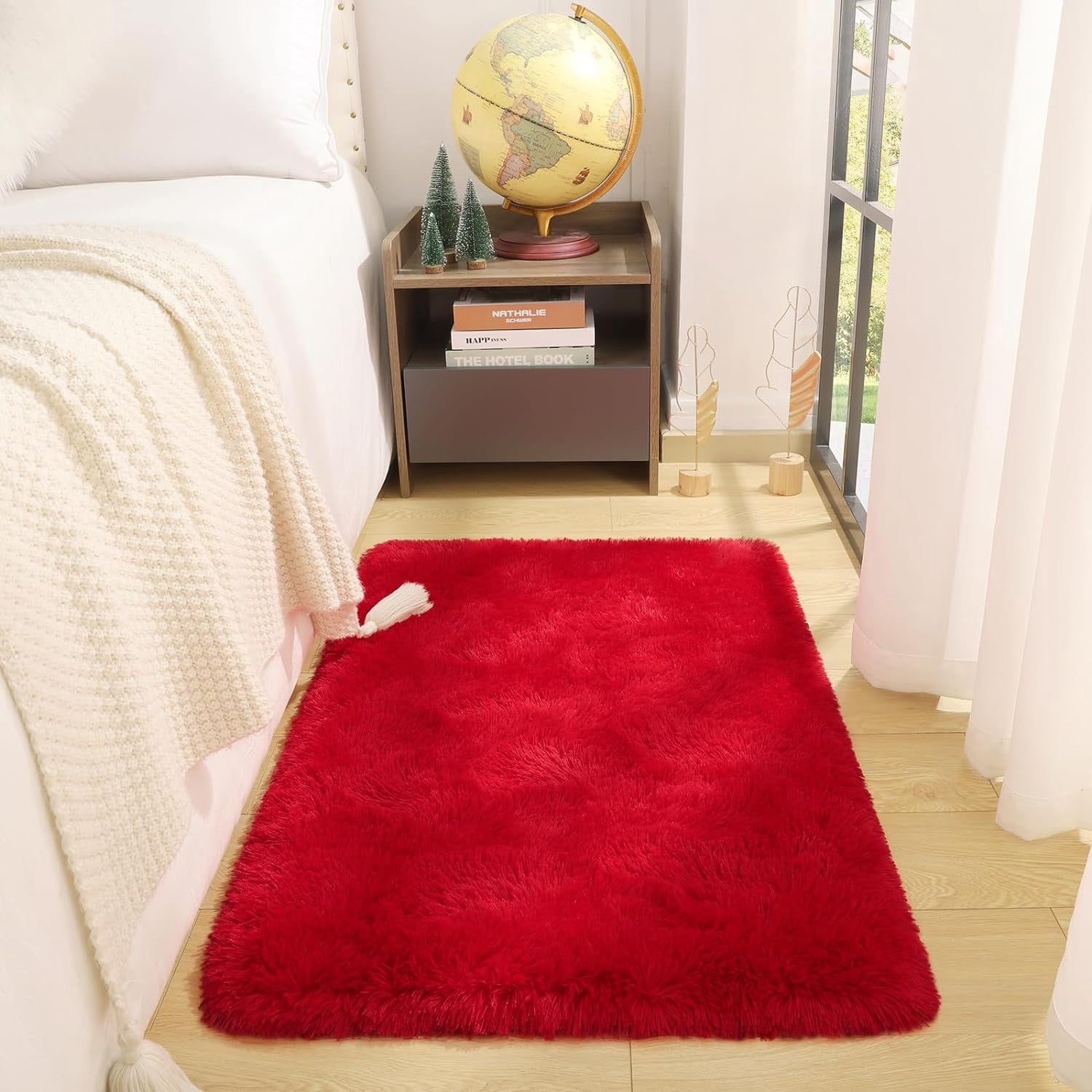 Red Female Rug CHE-Red Rug for Girls Bedroom 2x3, Fluffy Floor Rugs for Living Room ...