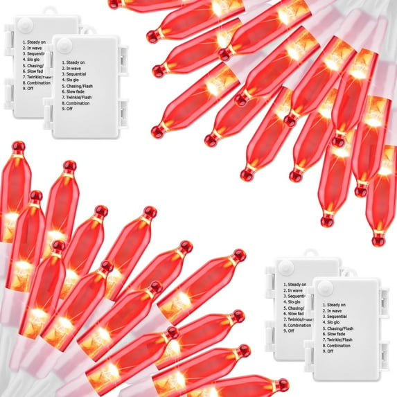 CHE-Red String Lights Battery Operated, 4 Pack 8 Feet 20 LED String ...