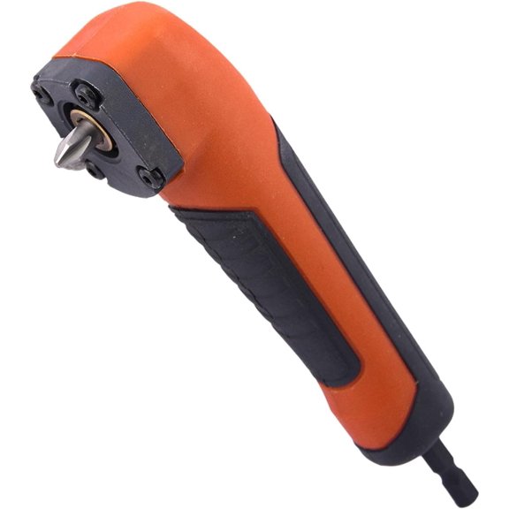 CHE-Right Angle Drill Attachment, ABS Handle Electric Screwdriver Repair 90 Degree Corner Adapter for 18v Impact Driver and Drill Bit, Perfect for Driving Screws in Tight Spaces(Orange)