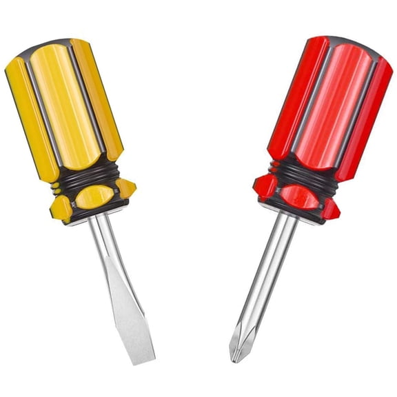 CHE-Short Screwdriver Set: Two-Color Small Handle Stubby Screwdriver - Phillips & Flat Head