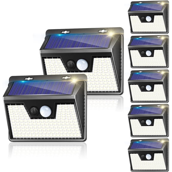 CHE-Solar Lights Outdoor 7 Pack, 140LED/3 Modes Motion Sensor, Solar Powered, Wireless IP65 Waterproof Outdoor Wall Lights, Bright for Backyard Garden Fence Patio Front Door