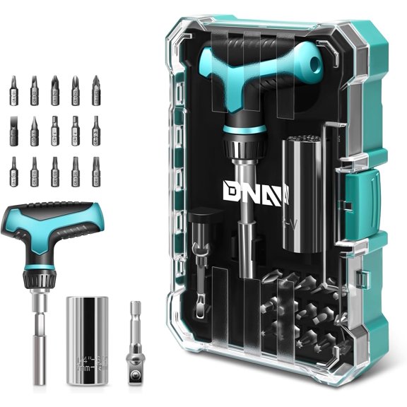 CHE-T-handle Screwdriver Set With Super Socket Fits Standard 1/4 to 3/4 Inches Screws and Bolts,15pcs CRV Bits, 19 In 1 Tool Set, Blue, Tools-00418