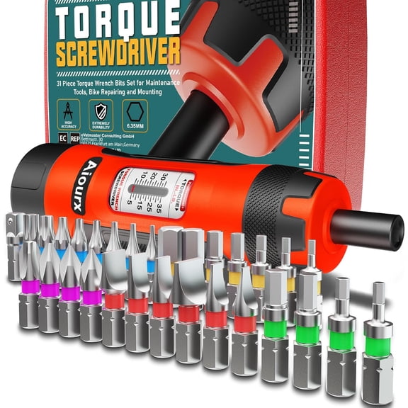 CHE-Torque Screwdriver Set, 1/4" Drive 10-80 Inch Pounds lbs, 31 Pcs Torque Screwdriver Wrench with S2 Steel Bits Set for Professional Maintenance, Tools, Bike Repairing and Mounting