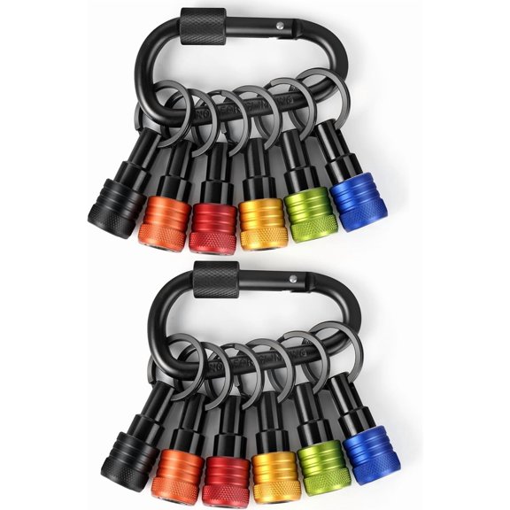 CHE-Upgraded Color 12PCS Bit Holders Keychain, 1/4 inch Hex Shank Bit Holders, Quick-change Design for Nut Driver, Screwdriver & Drill Bits, Include Keychain Carabiner Gifts for Men