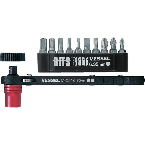 CHE-Vessel TD-73MC Plate Ratchet Screwdriver Set (Includes 1 Screw Catch, Positive, Negative, 10 Hex Bits)