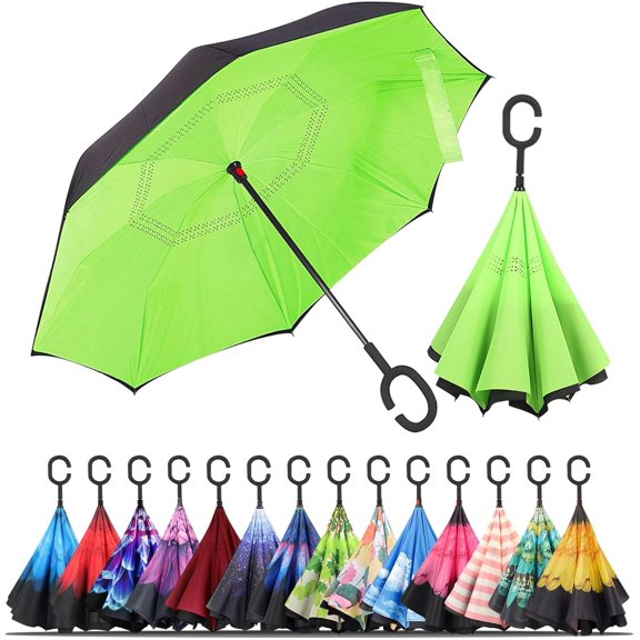 CHE-Windproof Inverted Umbrella, Large Reverse Umbrellas for Rain with C-shaped Handle Big Upside Down Inside Out Umbrella for Women & Men