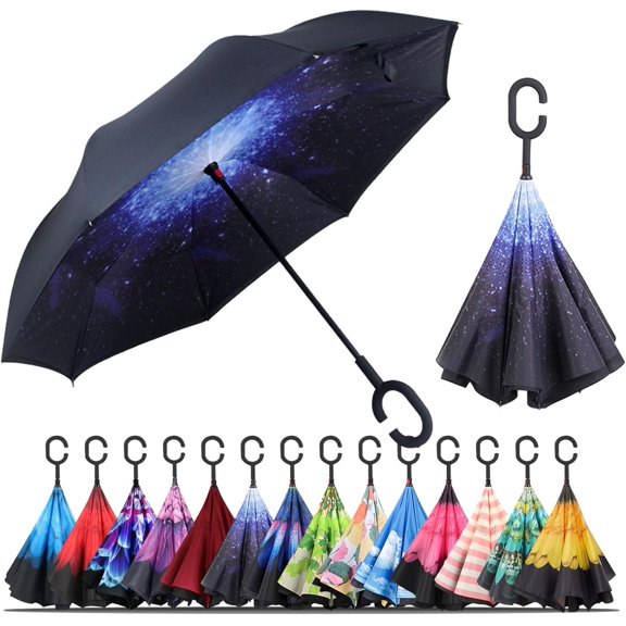 CHE-Windproof Inverted Umbrella, Large Reverse Umbrellas for Rain with C-shaped Handle Big Upside Down Inside Out Umbrella for Women & Men