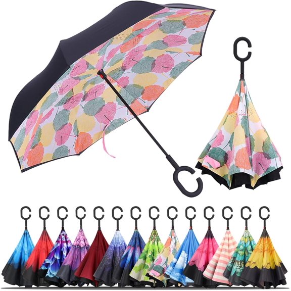 CHE-Windproof Inverted Umbrella, Large Reverse Umbrellas for Rain with C-shaped Handle Big Upside Down Inside Out Umbrella for Women & Men