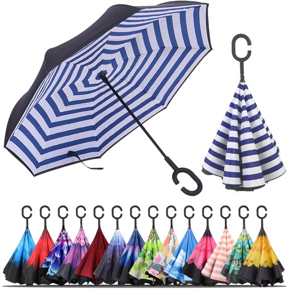 CHE-Windproof Inverted Umbrella, Large Reverse Umbrellas for Rain with C-shaped Handle Big Upside Down Inside Out Umbrella for Women & Men