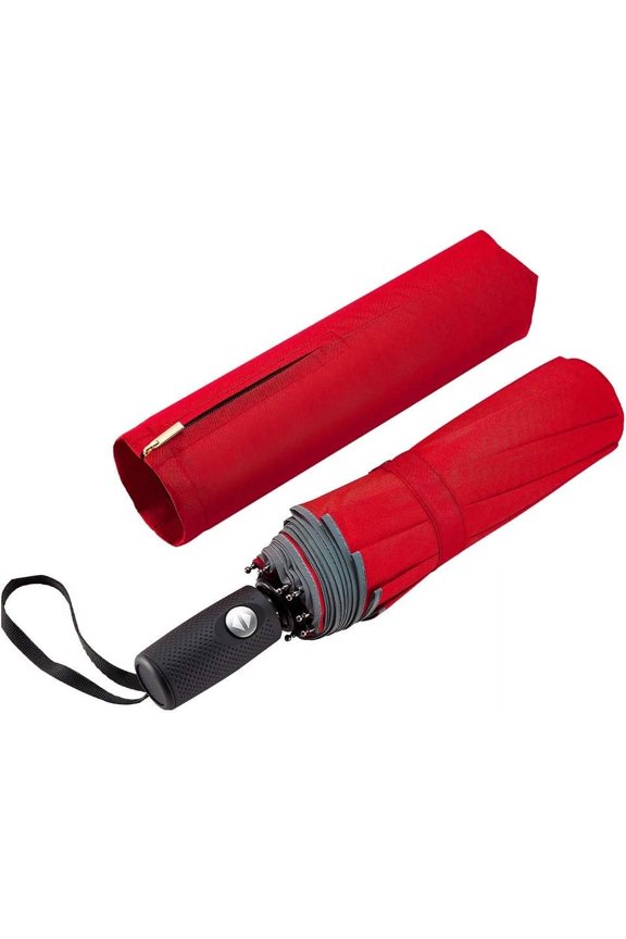 CHE-Windproof Travel Umbrella with Teflon Coating Auto Open Close Lightweight Sun&Rain Umbrella with 10 Rib Construction and Reflective Stripe Zipper Pouch