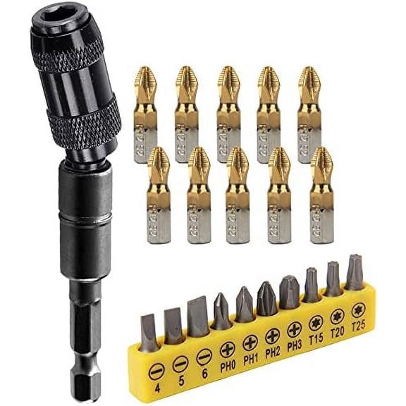 CHE-Yakamoz Pivoting Bit Tip Holder Flexible Magnetic Screwdriver Bits Holder Knuckle Extender with 20-Piece Slotted Phillips Torx Screwdriver Set for Tight Spaces or Corners