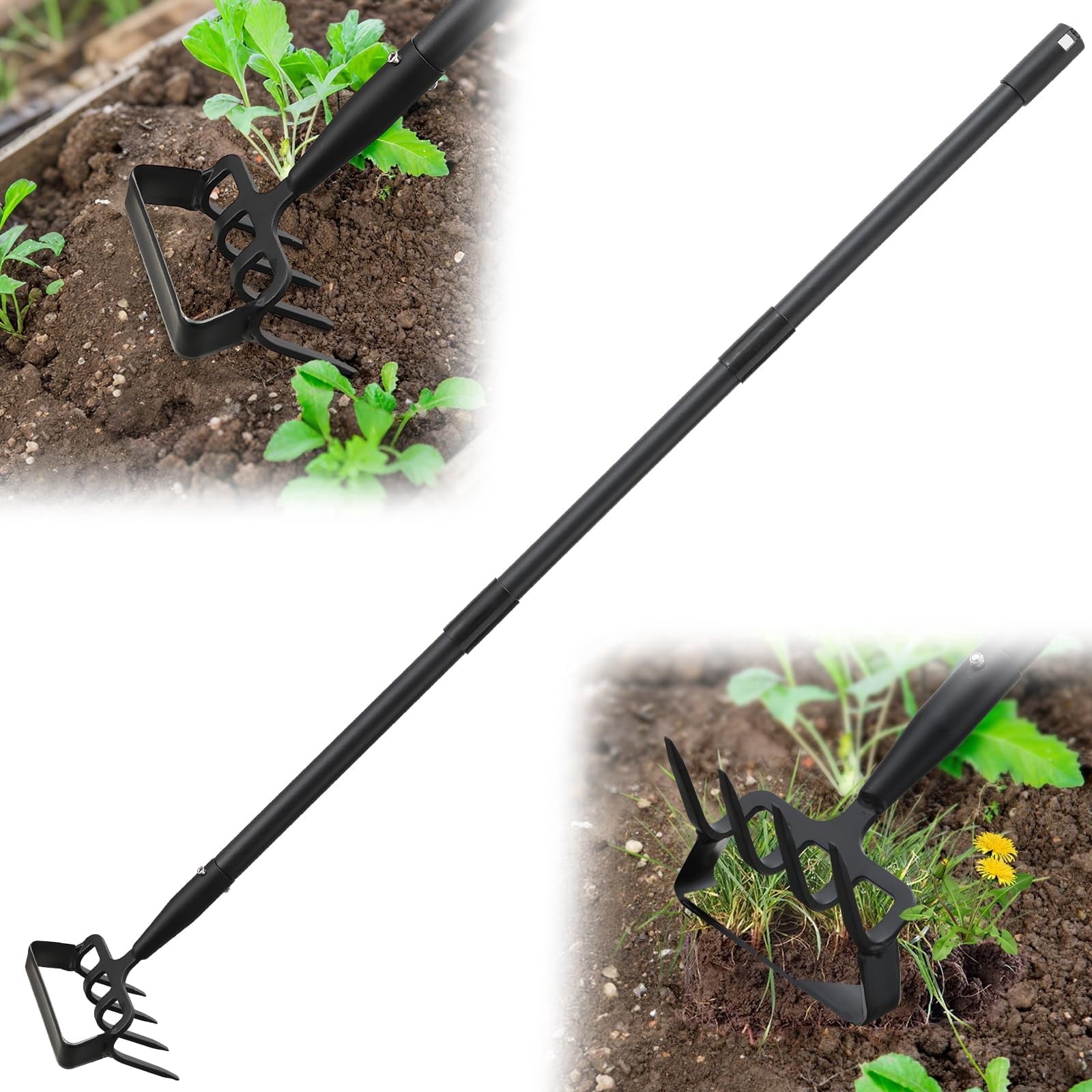CHEASYOU Stirrup Hoe and Cultivator with 72 Inch Adjustable Long Handle, Heavy Duty 2-in-1 Scuffle Garden Hula Hoe Rake for Weeding, Digging and Cultivating