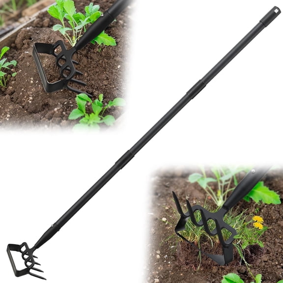 CHEASYOU Stirrup Hoe and Cultivator with 72 Inch Adjustable Long Handle, Heavy Duty 2-in-1 Scuffle Garden Hula Hoe Rake for Weeding, Digging and Cultivating