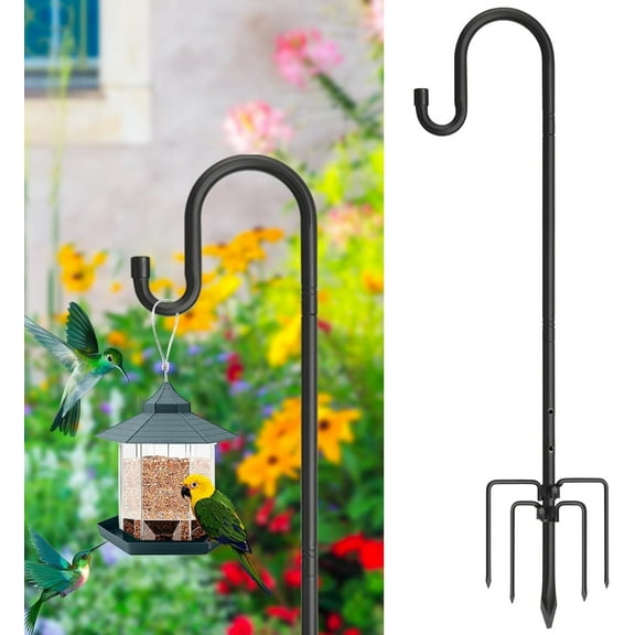 CHEASYOU Shepherds Hook for Outdoor 62 inch, Adjustable Bird Feeder Pole with 5 Prong Base, Garden Hanger Stand