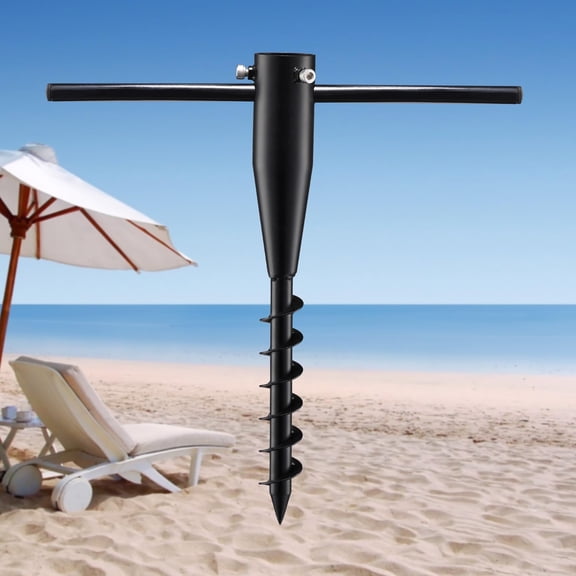 CHEASYOU Umberlla Sand Anchor, Brach Umbrella Achor, Heavy Duty Rust-Proof Umbrella Holder Stand with 6-Sprial Corkscrew Drill for 1.3''-2'' Poles, Black