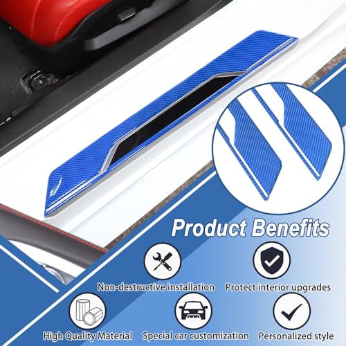 CHEAYAR Car Inner Door Sill Cover Scuff Plate Trim Sticker Compatible with Corvette C8 Stingray 2020-2023, Door Sill Guard Trim Sticker, Soft Carbon Fiber Interior Accessories (Blu