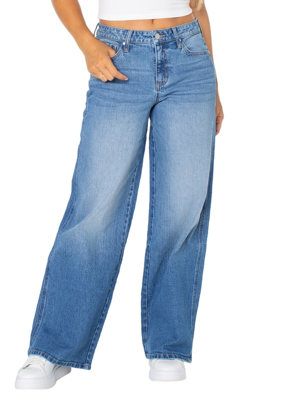 Women's and Women's Plus Baggy Wide Leg Jeans, Available in 30", 32", and 34" inseams, Sizes 1-24W