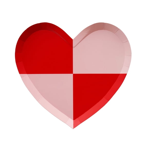 Bonjour Fte Checkered Heart Small Paper Dessert Plates, Disposable Party Supplies, 8 Count, 8 Inch, Valentines