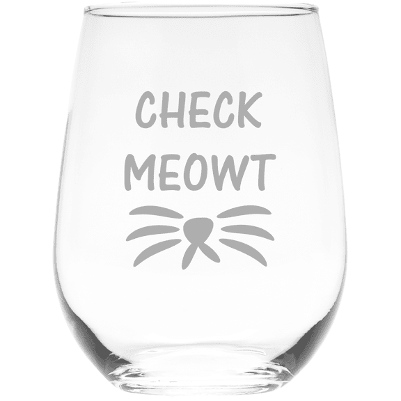 C&M Personal Gifts 17 oz Check Meowt Funny Cat Stemless Wine Glass