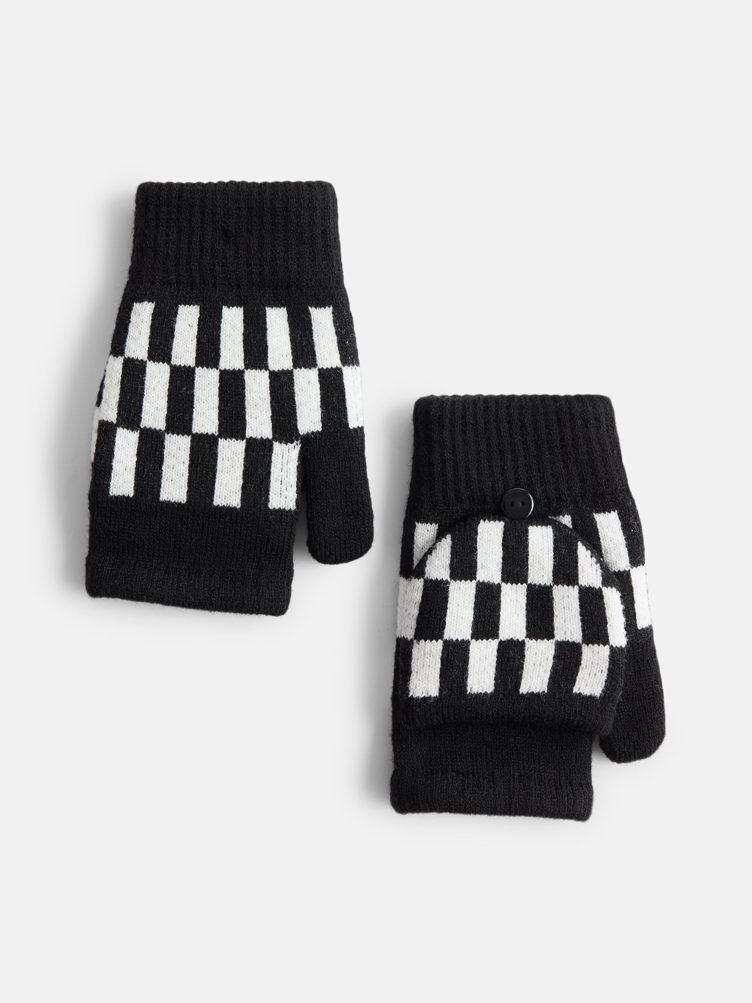 No Boundaries Women's Ribbed Knit Checkered Pop Top Mittens
