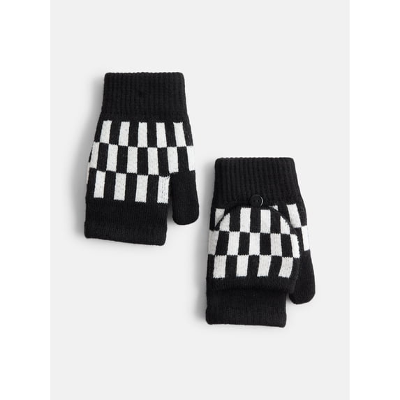No Boundaries Women's Ribbed Knit Checkered Pop Top Mittens