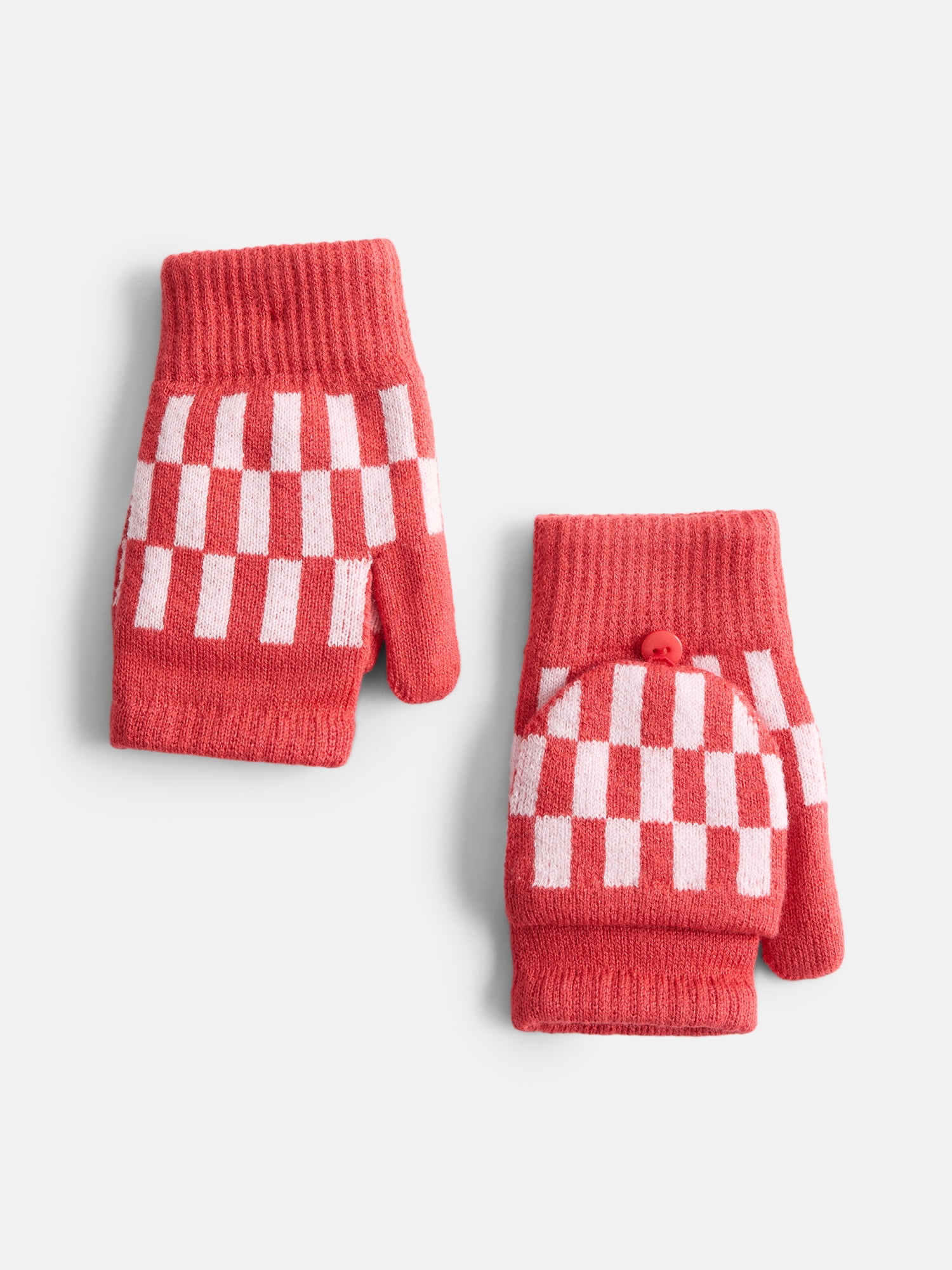 No Boundaries Women's Ribbed Knit Checkered Pop Top Mittens