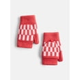thumbnail image 1 of No Boundaries Women's Ribbed Knit Checkered Pop Top Mittens, 1 of 4