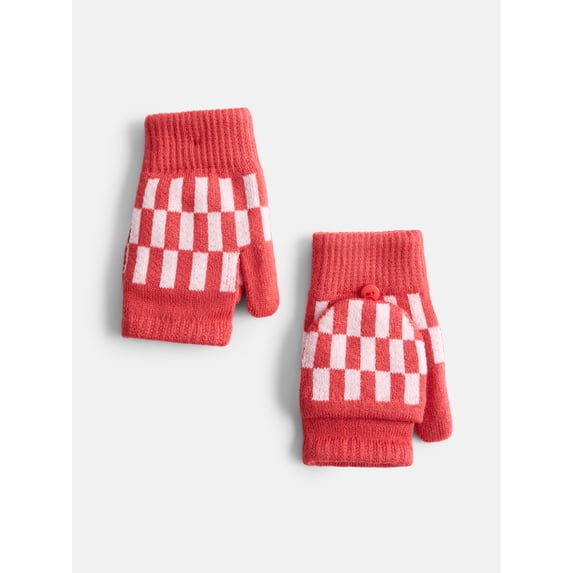 No Boundaries Women's Ribbed Knit Checkered Pop Top Mittens