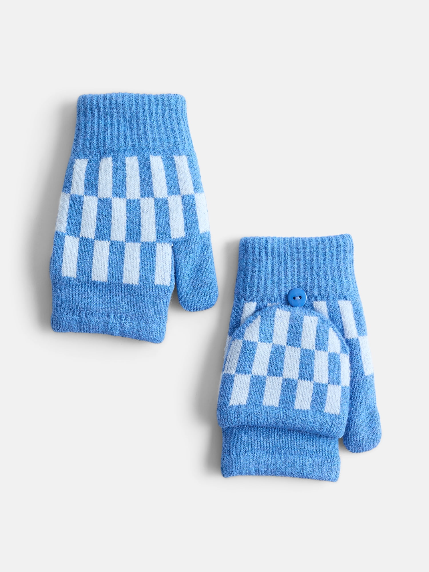 No Boundaries Women's Ribbed Knit Checkered Pop Top Mittens