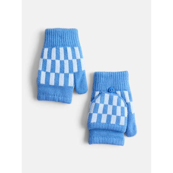 No Boundaries Women's Ribbed Knit Checkered Pop Top Mittens