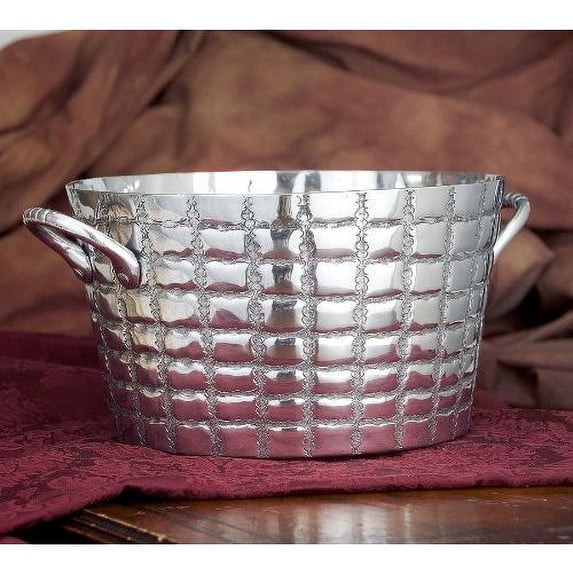 CHECKERED SILVER PLATED ICE TUB WITH HANDLES