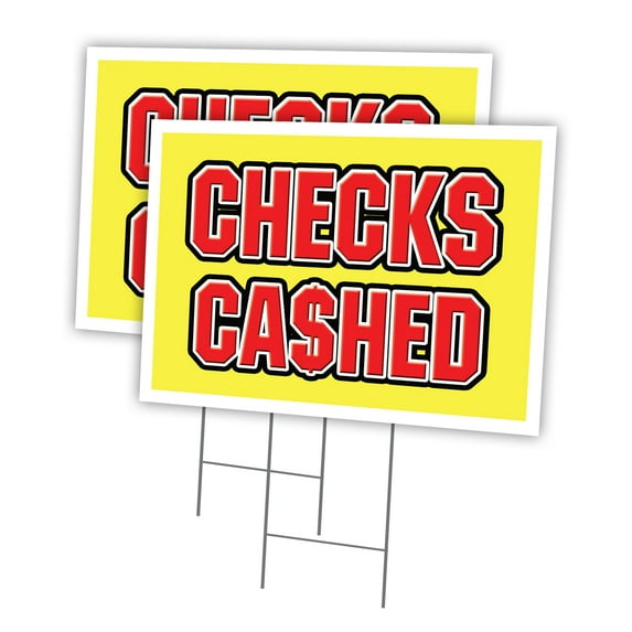 CHECKS CASHED 2 Pack Of 18" x 24" Yard Sign & Stake | Advertise Your Business | Stake Included Image On Front Only | Made in The USA