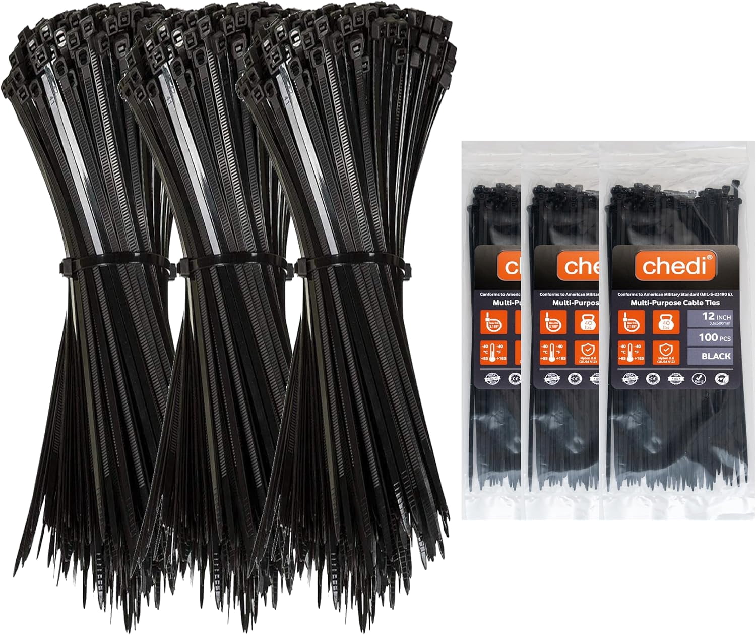 CHEDI 8-Inch White Cable Zip Ties - 100 Pack, 40 Lbs Tensile Strength, For Indoor/Outdoor Use 6 thumbnail image